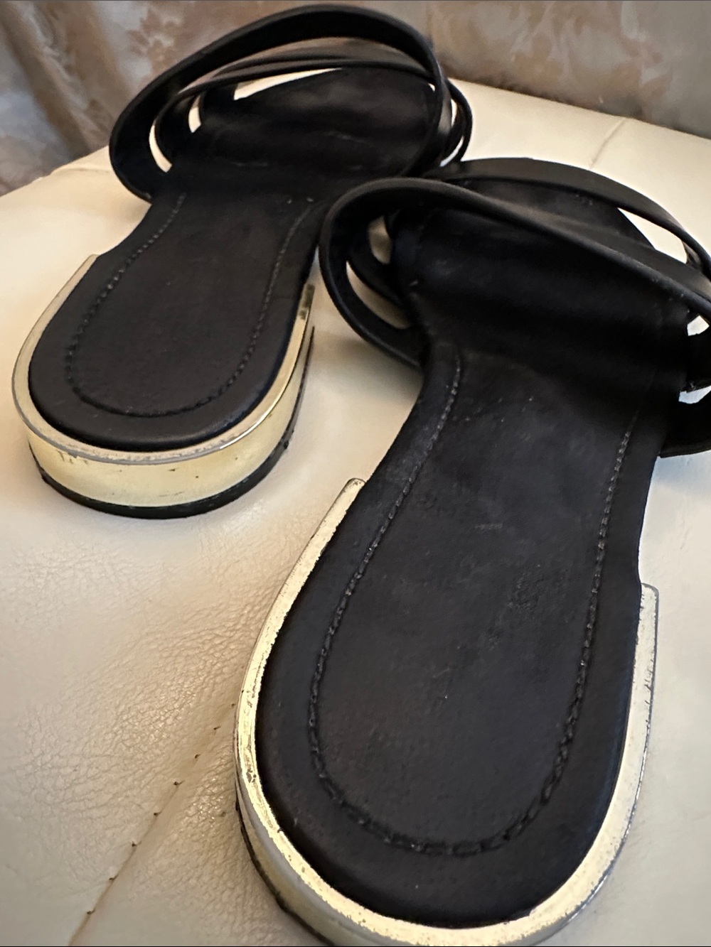 Zara Black Triple-Strap Slide Sandals with Metallic Trim - Picture 1 of 3